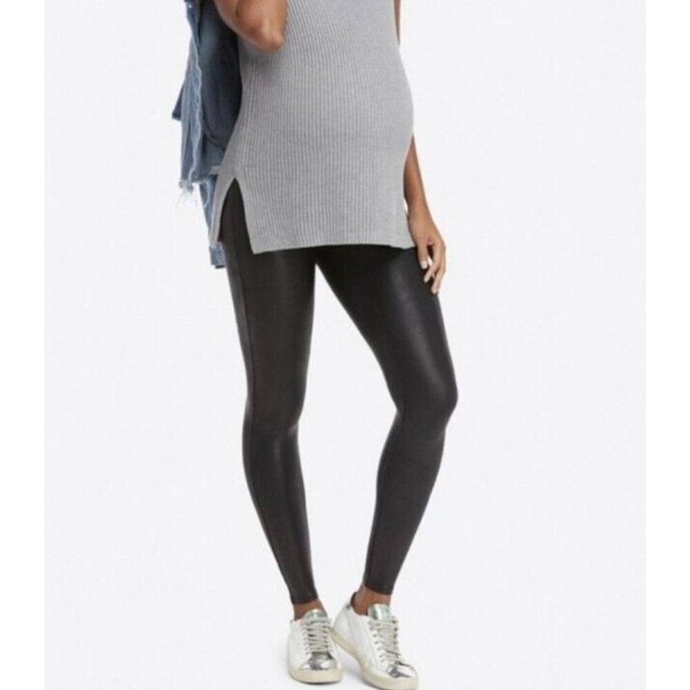 First Kick Maternity Womens Pants Faux Leather Leggings Black Small